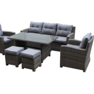 MUEBLE JARDIN NATUUR 6 PIEZAS 2 TABURETES MESA ALTA TOULOUSE RATAN MARRON NT1234