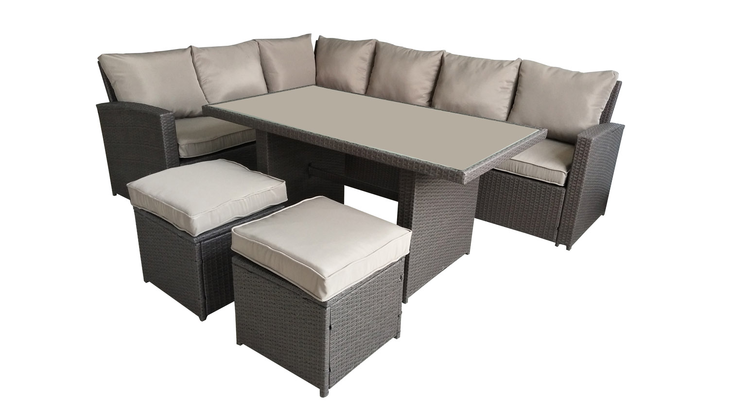 MUEBLE JARDIN NATUUR ESQUINERO 2 TABURETES MESA ALTA BRASILIA RATAN BEIGE 1 PZ