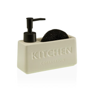 DOSIFICADOR JABON+ESTROPAJO "KITCHEN" BEIGE 8X6X18CM