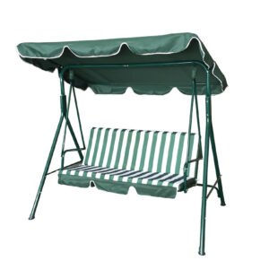 BALANCIN JARDIN NATUUR 3 PLAZAS TOLDO CON COJIN ACERO VERDE/BLANCO 170X110X153CM